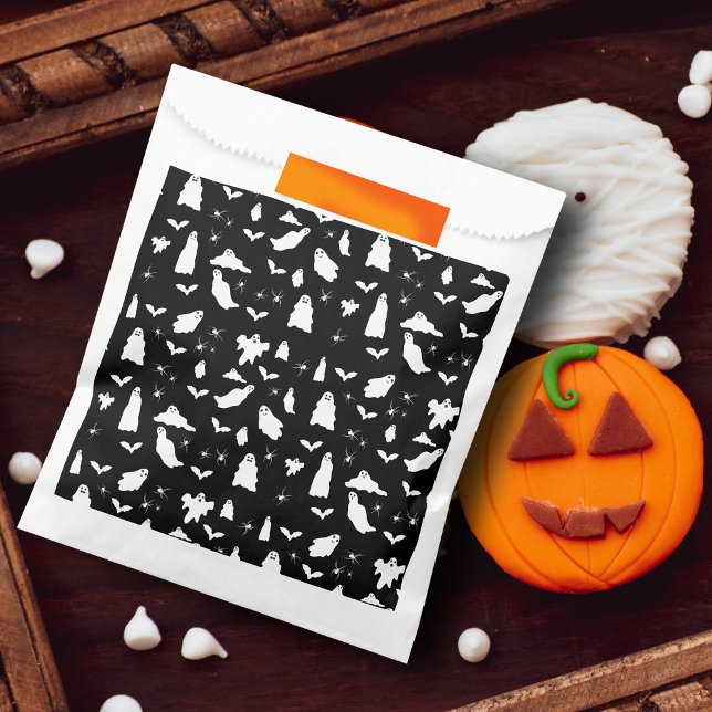 Sacolinha Fantasma, Morcegos e Aranhas, Padrão de Halloween (Cute Ghost, Bats & Spiders Halloween Pattern Favor Bag)