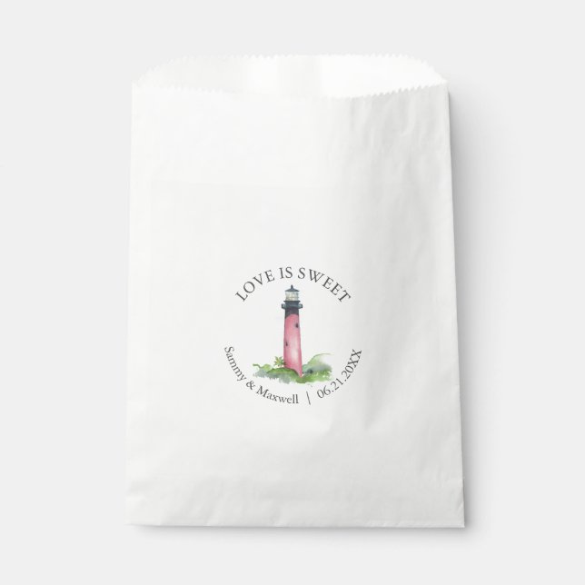 Sacolinha Farol de Bolsas de Casamento de Praia (Frente)
