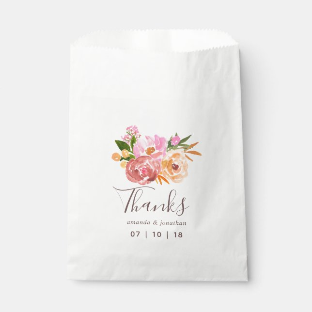 Sacolinha Favor de casamento de primavera com flores de aqua (Frente)