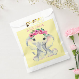 Sacolinha Favor de chá de bebê com elefante floral rosa