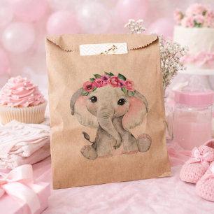 Sacolinha Favor de chá de bebê de menina elefante rosa