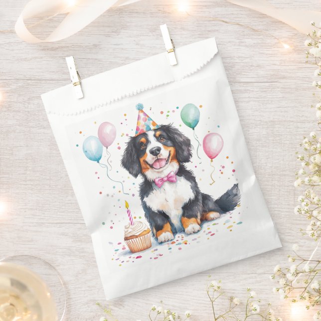 Sacolinha Feliz Aniversário Bernese Mountain Dog (Cortado)