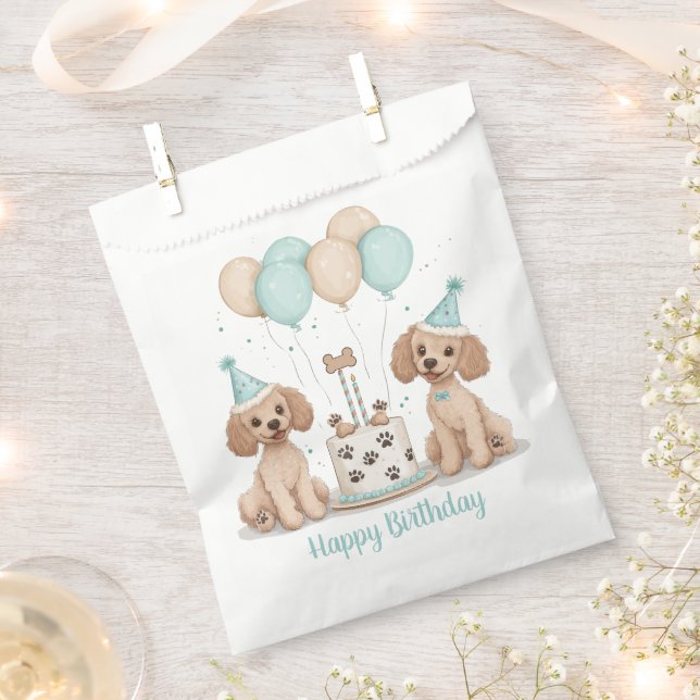 Sacolinha Feliz Aniversário - Cachorros de Poodle Standard (Cortado)