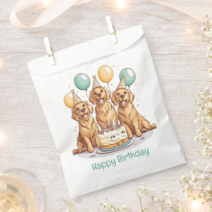 Sacolinha Feliz Aniversário Cães Retriever Dourados