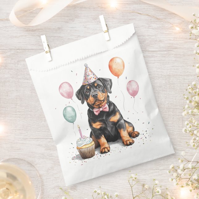 Sacolinha Feliz Aniversário Cão Rottweiler (Cortado)