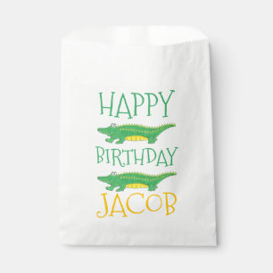 Sacolinha Feliz aniversário Crocodilo Amarelo Verde Amarelo