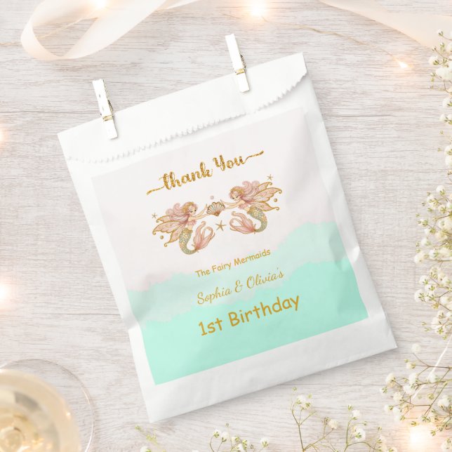 Sacolinha Feliz Aniversário da Sereia das Raparigas Gêmeas (Cortado)