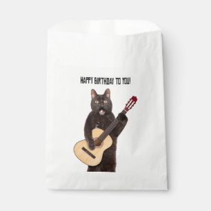 Sacolinha Feliz Aniversário Gato Cantando e Tocando Violão