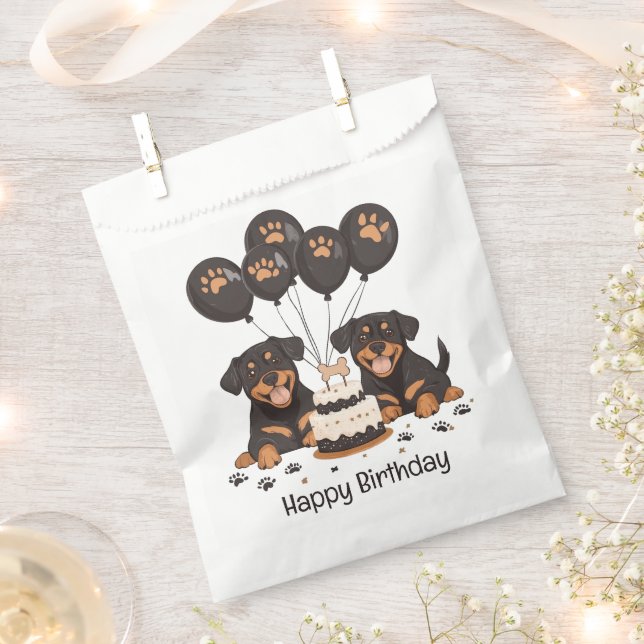 Sacolinha Feliz Aniversário Rottweiler Cães (Cortado)