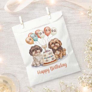 Sacolinha Feliz Aniversário Shih Tzu Cães Bolo de Aniversári