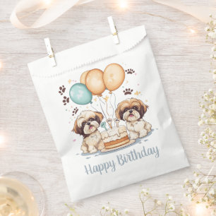 Sacolinha Feliz Aniversário Shih Tzu Cães Bolo de Aniversári