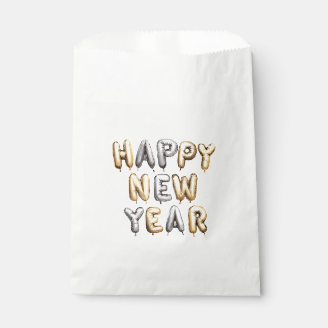 Sacolinha Feliz Ano Novo Cinza Dourado (Frente)