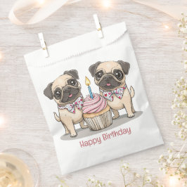 Sacolinha Feliz Cupcake de Cães Pug de Aniversário