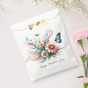 Sacolinha Feliz Dia das Mães floral rosa e azul