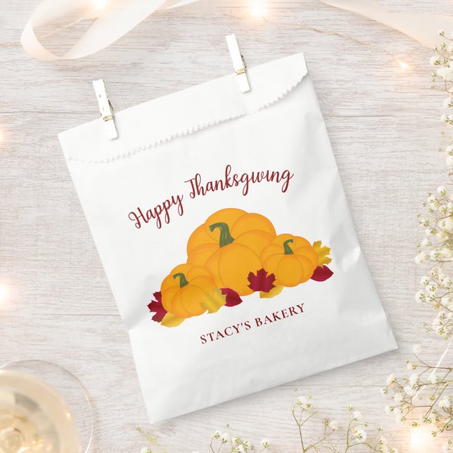 Sacolinha Feliz Dia de Ação de Graças Pumpkins e Folhas (Cortado)