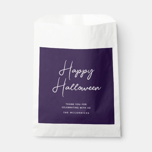 Sacolinha Feliz Halloween Moderno Roxo Nome do Script Candy (Frente)