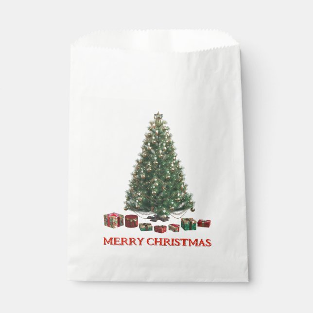 Sacolinha Feliz Natal. Árvore (design 1) com presentes (Frente)