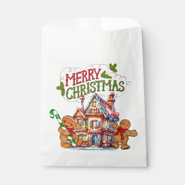Sacolinha Feliz Natal Casa de Biscoito de gengibre (Frente)