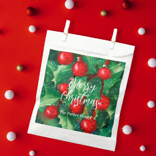 Sacolinha Feliz Natal Greenery e Berries Vermelhos