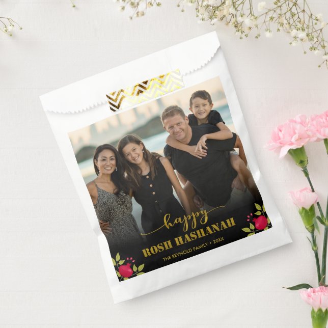 Sacolinha Feliz Rosh Hashanah, Dourada Foto do Script de Lux (Selado)