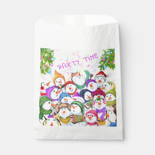 Sacolinha Feliz Snowmanes Feliz Natal Favor Bag Part (Frente)