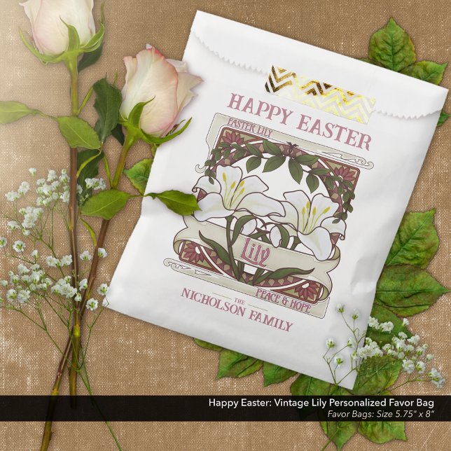 Sacolinha Felz pascoa: Vintage Lily Personalizada (Happy Easter Favor Bag: Vintage Lily Design Personalized with Your Name.
)