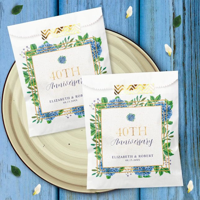 Sacolinha Festa de 40 anos da Elegante Dourada Hydrangea Blu (Criador carregado)