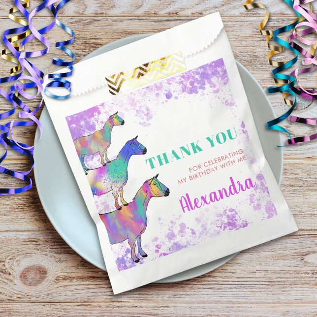 Sacolinha Festa de Aniversário com Tema de Cabra Agradecimen (Colorful watercolor goats farm animal birthday party thank you custom favor bag)