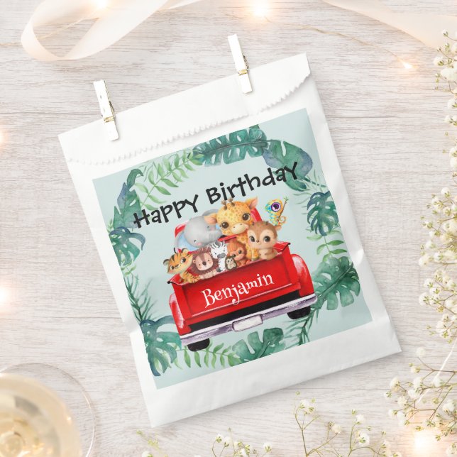 Sacolinha Festa de aniversário da fazenda da selva de Zoo (Cortado)