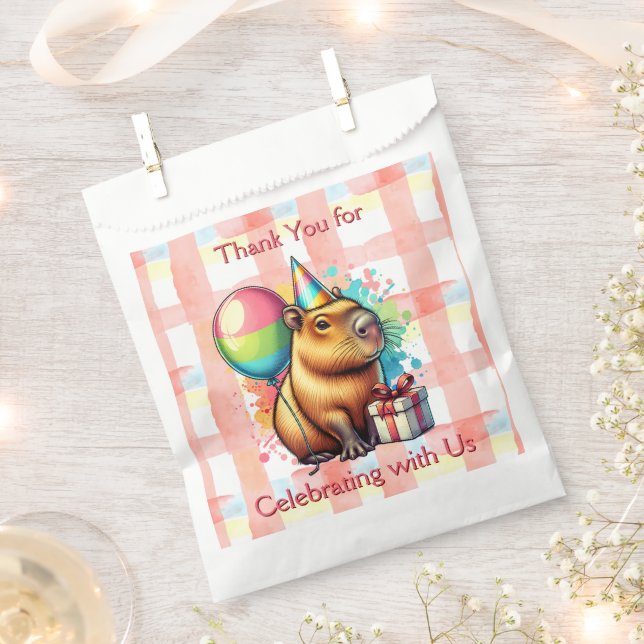 Sacolinha Festa de Aniversário da Menina Capivara Obrigada  (Cortado)
