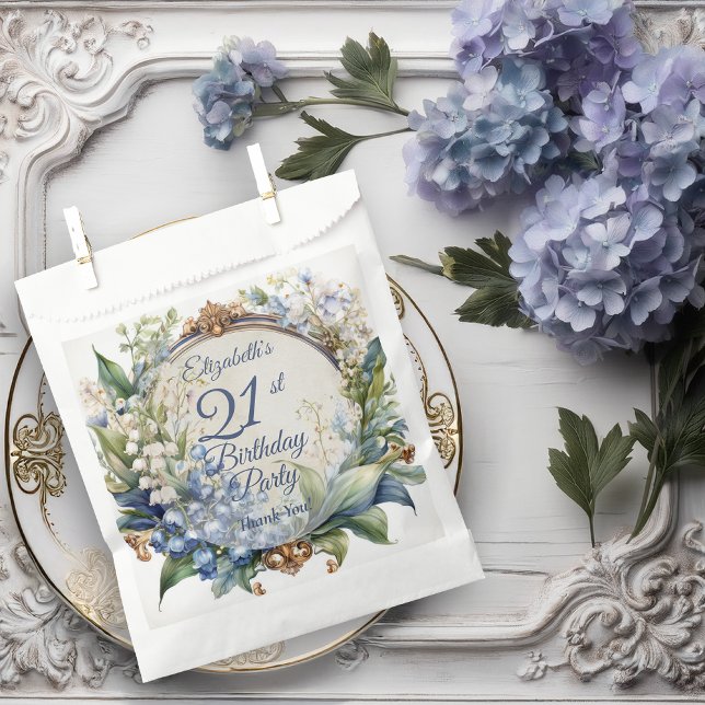 Sacolinha Festa de aniversário de 21 anos do Quadro Floral B (Elegant Baroque Floral Arch 21st Birthday Party Thank You Favor Bag)