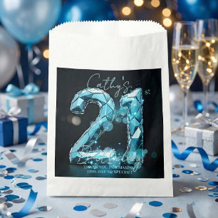 Sacolinha Festa de Aniversário de 21 Anos Luxo Glam Azul Cri