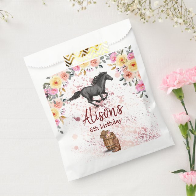 Sacolinha Festa de aniversário de Cavalo Floral Rosa (Selado)