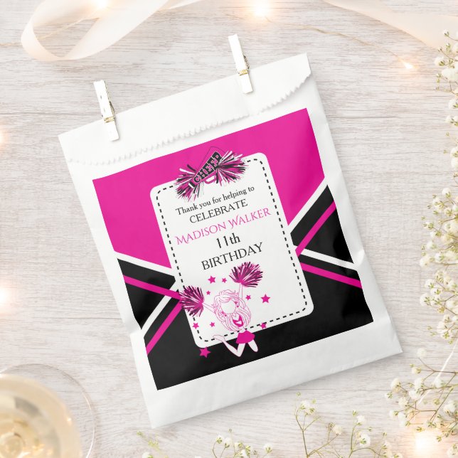 Sacolinha Festa de aniversário de cheerleader rosa-quente, p (Cortado)