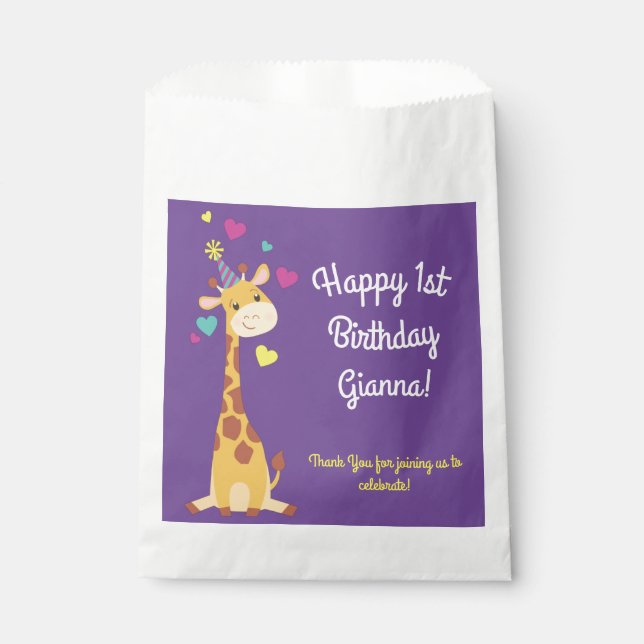 Sacolinha Festa de Aniversário de criança Giraffe (Frente)