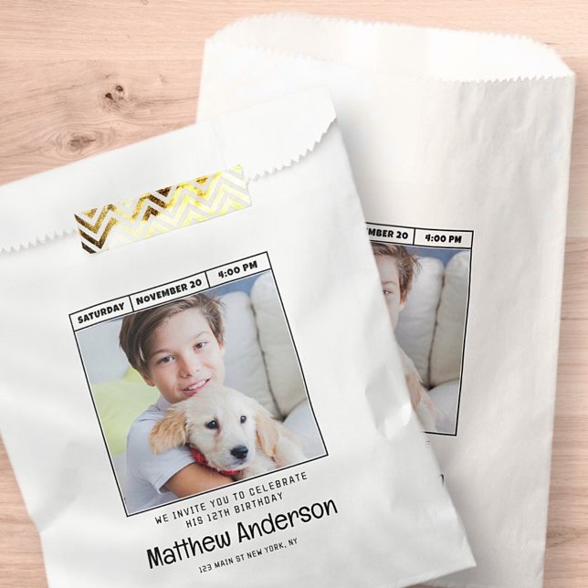 Sacolinha Festa de aniversário de Fotografias Simples Modern (Criador carregado)