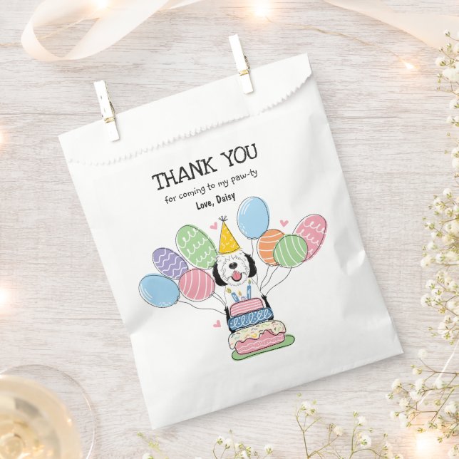 Sacolinha Festa de aniversário de Sheepadoododle Preta e Bra (Cortado)