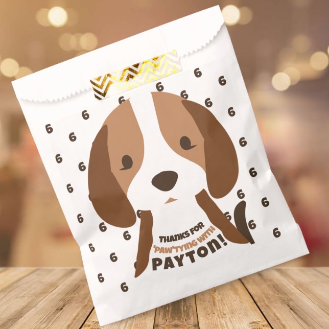 Sacolinha Festa de aniversário do Cachorro Cachorro Bonito e (cute puppy dog favor bags for kids birthday parties puppy dog with custom name and age)
