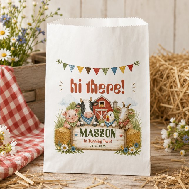 Sacolinha Festa de Aniversário Infantil Rustic Barnyard 2 an (Rustic Barnyard 2nd Birthday kids Party Favor Bag
)