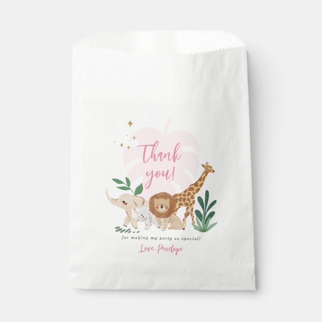 Sacolinha Festa de aniversário Safari Garota Obrigado Dando  (Frente)
