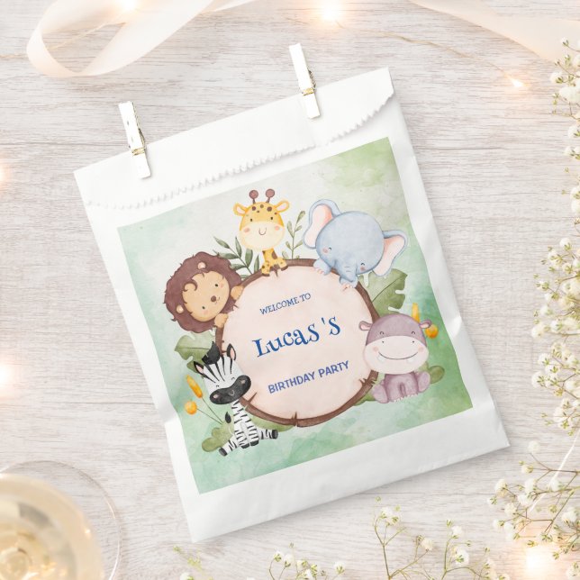 Sacolinha festa de aniversário safari selvagem de um primeir (Cortado)