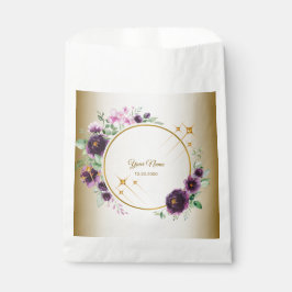 Sacolinha Festa de Casamento Roxo Rosa Floral Verde Dourado