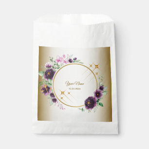 Sacolinha Festa de Casamento Roxo Rosa Floral Verde Dourado