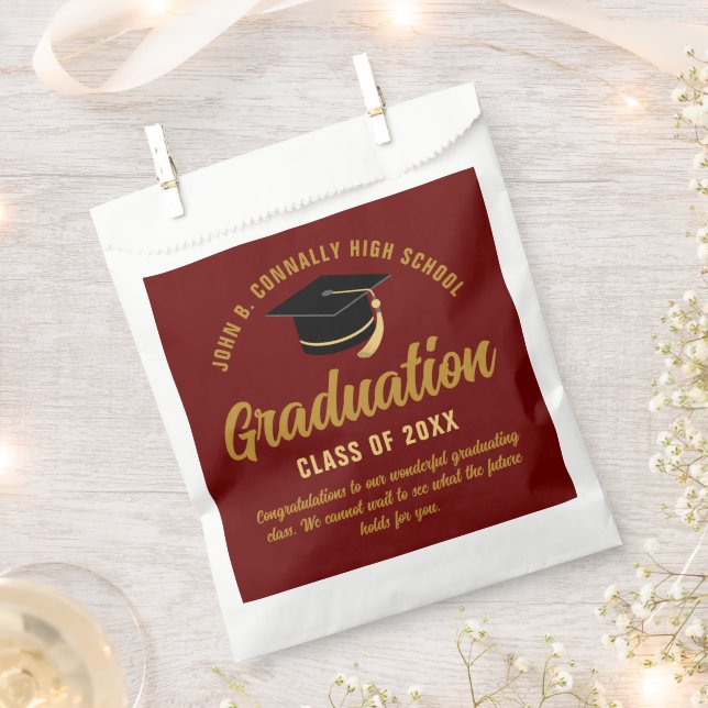 Sacolinha Festa de formatura Personalizada Dourada Maroon (Cortado)