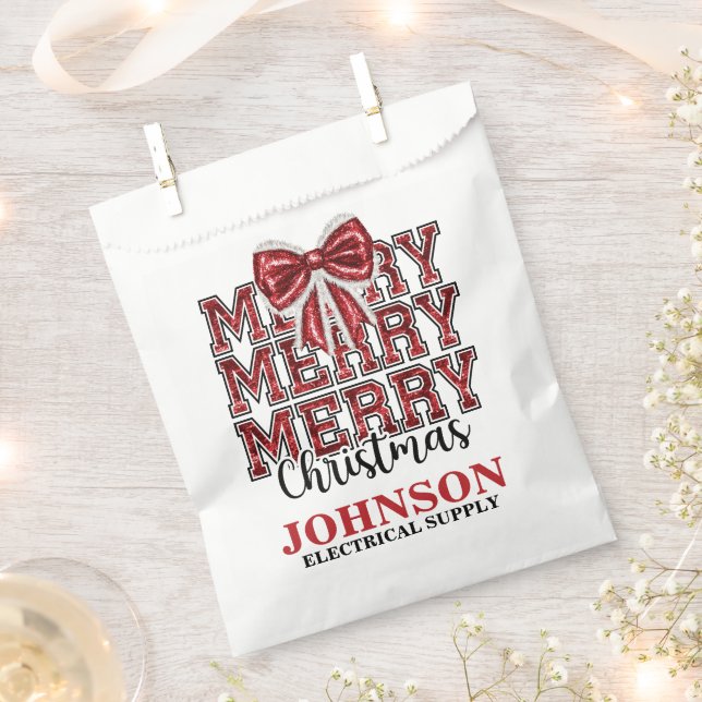 Sacolinha Festa de Natal com Laço Vermelho Bonito no Escritó (Cortado)