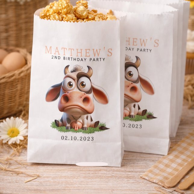 Sacolinha Festa de segundo aniversário de Animais de Criação (Cute Cow Farm Animals 2nd Birthday Party Favor Bag
)