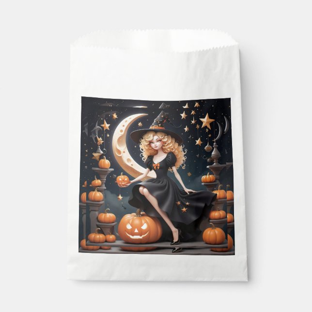 Sacolinha Festa do Halloween Favorece a Bruxa Bolsas (Frente)