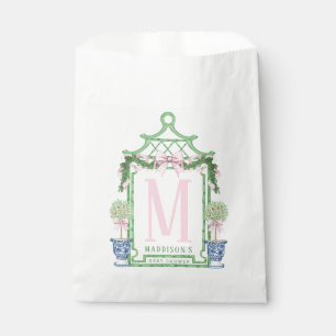 Sacolinha Fia de pré-disquete com Arco Gingham rosa   Chá de