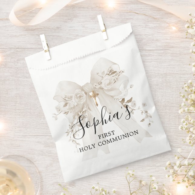 Sacolinha First Communion Girl White Bow Roses Thank You (Cortado)
