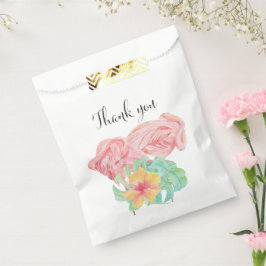 Sacolinha Flamingo em Aquarela e Casamento com Vegetação Tro